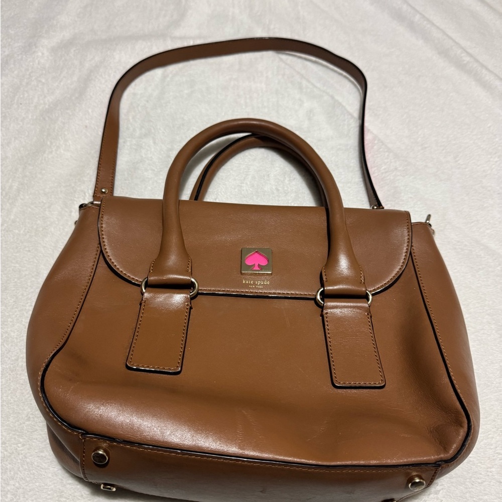 Kate Spade Tan Satchel with Pink Strap
